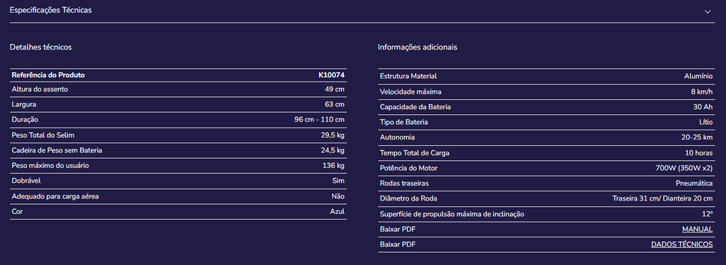 Cadeira de rodas eletrica Kmina K10074