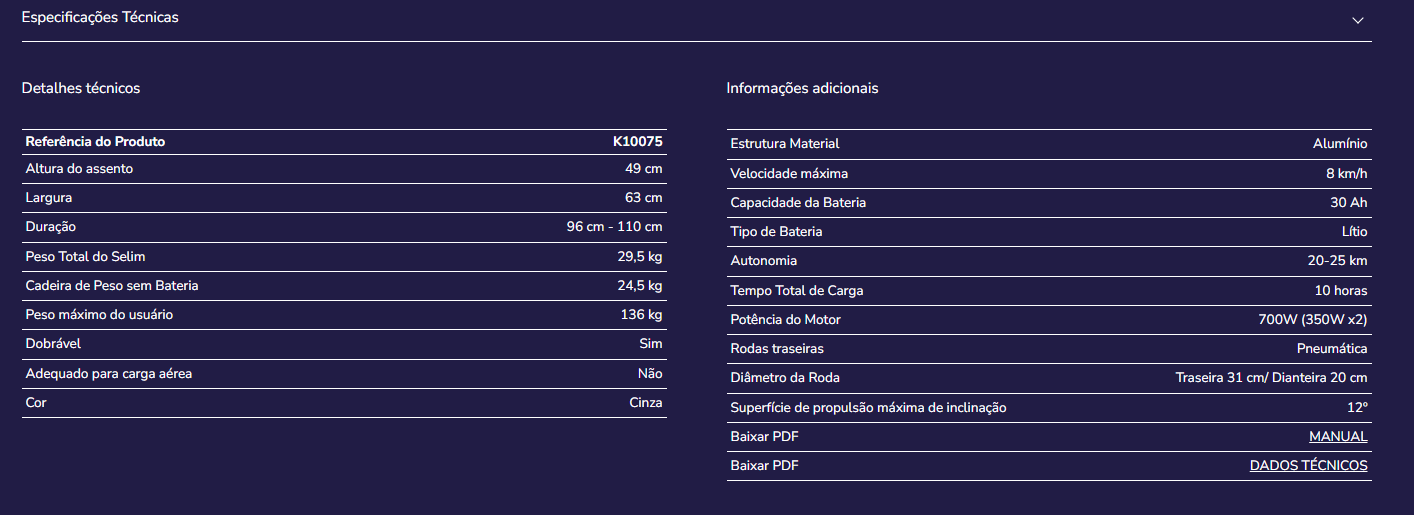Cadeira de rodas eletrica Kmina K10075