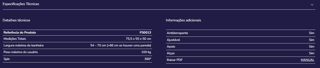 Assento de banheira P30013