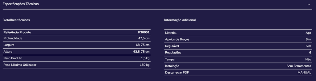 Apoio de braços sanita K30001