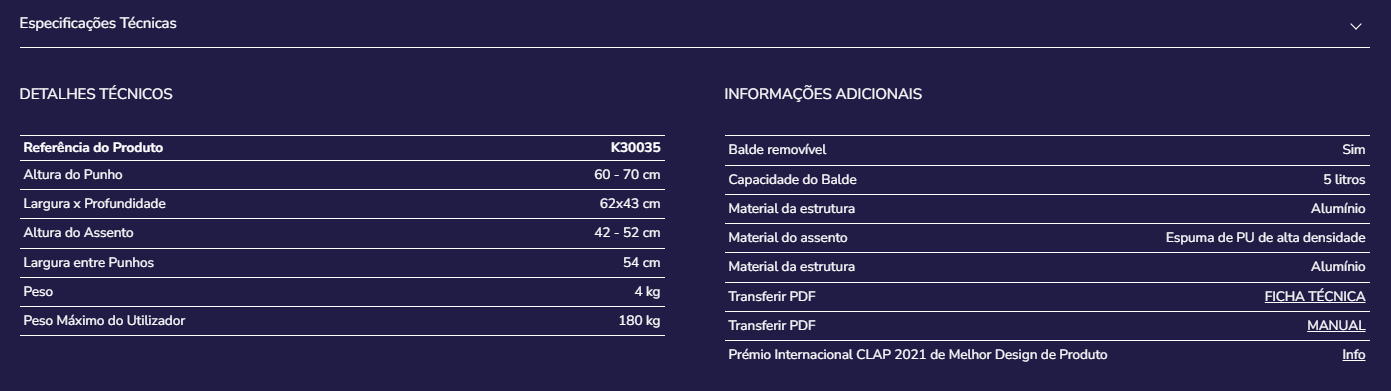 Banco sanitário K30035