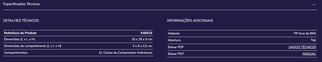 Caixa de comprimidos K40016