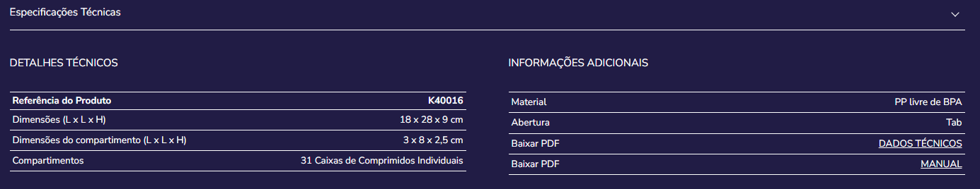 Caixa de comprimidos K40016