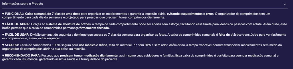 Caixa organização comprimidos K40018