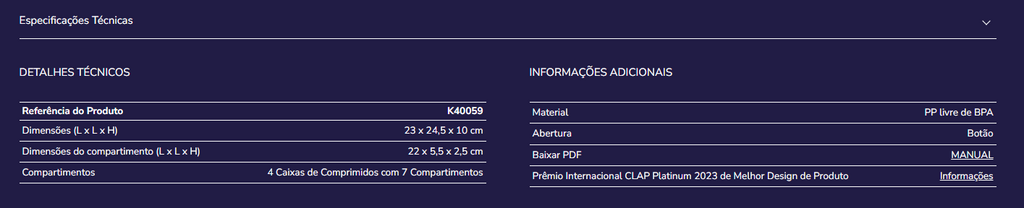 Caixa organizadora de comprimidos K40048