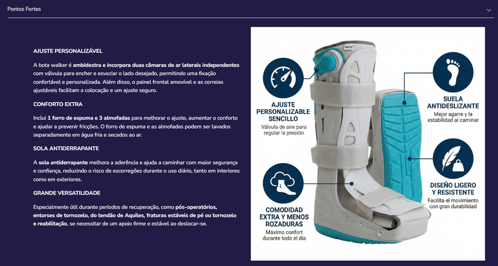 Bota Walker Larga, Bota Ortopédica Ajustável KMINA | K60001 K60002 K60003