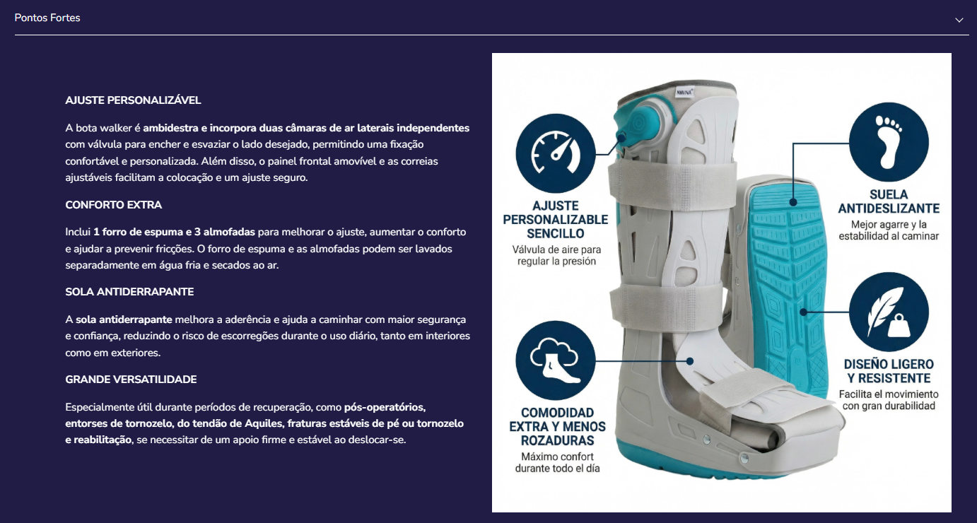 Bota Walker Larga, Bota Ortopédica Ajustável KMINA | K60001 K60002 K60003