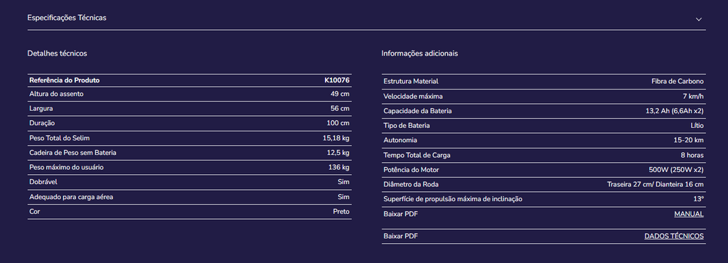 Cadeira de rodas eletrica fibra K10076