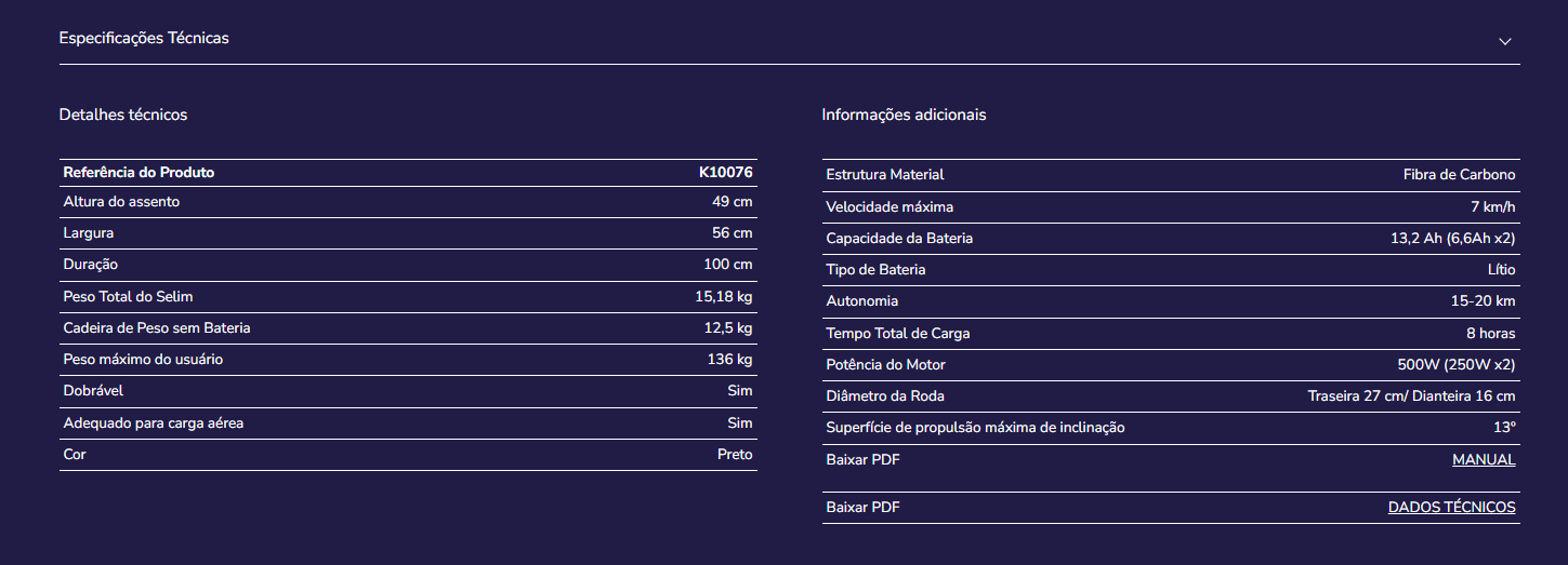 Cadeira de rodas eletrica fibra K10076